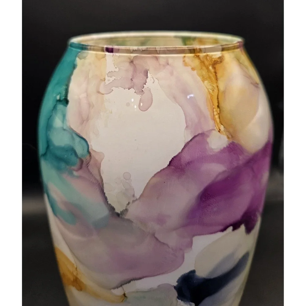 Itallian Swirl Vase Franco Design  Marbled Reverse Painted Art Glass B#27